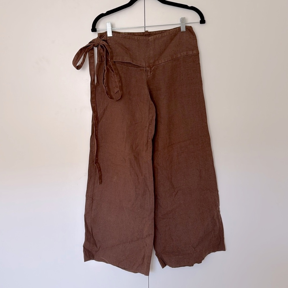 Black Halo Women's Wrap Around Apron Tie Waist Wide Leg Trousers